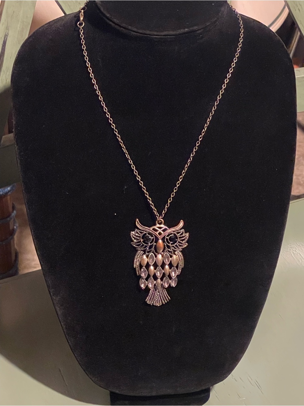 Delicate Owl Pendant Necklace in Rose Gold Tone